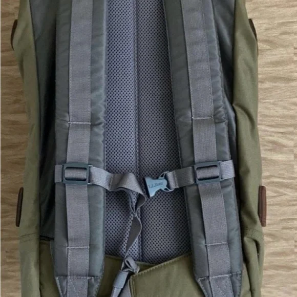 L.L. Bean Olive Canvas Backpack with Brown Leather Accents - Picture 6 of 12